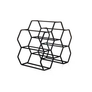 Moderno Botellero Geométrico de Metal para Mesa, Apilable, de Hierro Forjado, con Acabado Negro y Base de Madera - Product Image 5