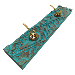 Smart Art Wood Carving Decorative Wooden <b>Wall</b> Mounted Green Washed 2 <b>Hooks</b> Handmade <b>Wall</b> Personalized Engineered Wood <b>Key</b> <b>Hooks</b> - Product Image 3