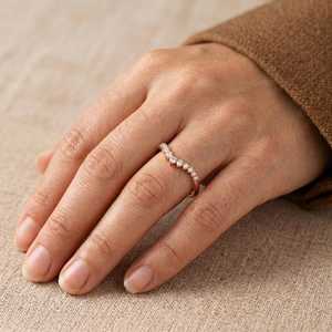 Luxury <b>Stacking</b> Emerald Cut Diamond Claw Setting Half Eternity Band <b>Ring</b> Unisex Lab Grown 14K Solid Gold Fine Promise Gift - Product Image 2