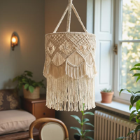 Abat-jour en macramé bohème rond suspendu avec pompons, décoration intérieure pour la maison, style salon