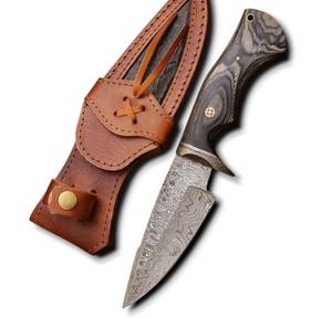 Couteau de chasse et de camping à lame fixe en acier Damas, personnalisable, support OEM/ODM, vente en gros, manche en bois Pakka, faible MOQ, offre spéciale - Product Image 1