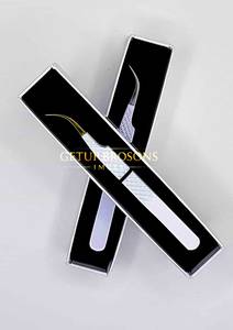 Pince à épiler pour extensions de cils, fine, à pointe de 90 degrés, antistatique, durable, avec revêtement en poudre bleu/blanc de qualité supérieure - Product Image 2