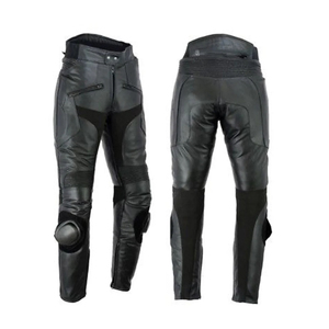 Men's <b>Black</b> Leather Lightweight Breathable Moto Biker <b>Pants</b> Mid Waist Straight Fit Knee Protection Zipper Fly Winter Style 2027 - Product Image 1