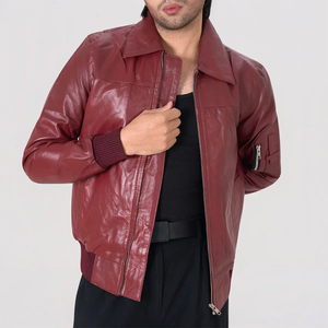 Chaqueta de Cuero Estilo Bomber Color Granate para Hombre Icon by Gilani - Chaqueta de Cuero Estilo Bomber Color Granate - Product Image 2