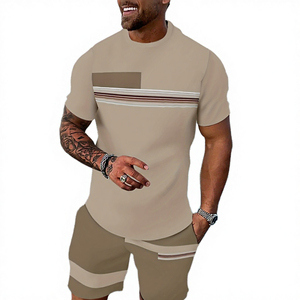 Conjunto de Camiseta y Pantalones Cortos Casuales para Hombre AL SWANS, Cuello en V, Bloques de Color, Transpirable, Verano, Tejido de Poliéster/Algodón, Logotipo Personalizado Digital - Product Image 1