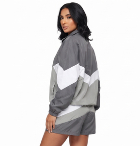 Ladies Quarter Zipper <b>Wind</b> <b>Breaker</b> Shorts Set 100% Nylon Long Sleeve Running Gym Wear Drop Shoulder Windbreaker Set Women's - Product Image 5