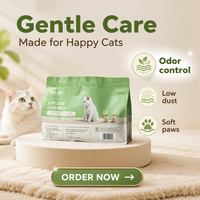 Litière pour chat en manioc BYS en gros, 2 kg, agglomération rapide, hautement absorbante, faible poussière, pour acheteurs en gros, distributeurs d'animaux de compagnie, emballage flexible