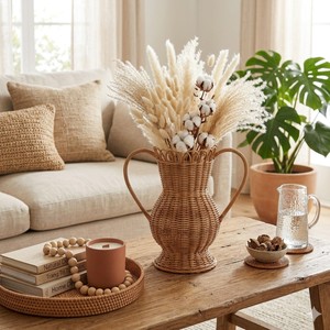 แจกันหวายสไตล์เรโทรพร้อมหูจับ แจกันทอมือแบบวินเทจสำหรับวางบนพื้น/โต๊ะ สำหรับใส่ดอกไม้ ของตกแต่งบ้าน ของขวัญวันครบรอบแต่งงาน - Product Image 5