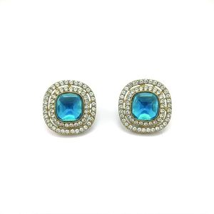 Conjunto de Collar y Pendientes de Circonio Chapado en Oro con Diseño Geométrico de Piedra Azul para Joyería de Boda para Mujer - Product Image 3