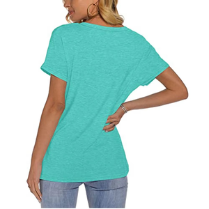 Women's <b>V</b>-<b>Neck</b> Short Sleeve Loose Fit Solid Color Cotton Jersey Casual <b>T</b>-<b>Shirt</b> Spring Summer Breathable Knitted Top - Product Image 3