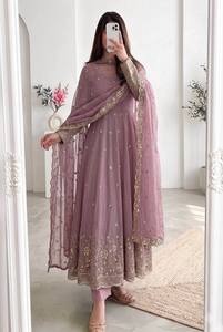 Women's Heavy silk Embroidered Sequence Work <b>Top</b> Salwar Kameez Cut Work Sleeve Dupatta Stitched Ethnic Sun Protection - Product Image 1