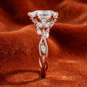 Bague en Moissanite Coupe Poire Or Rose, Bijou Fin pour Femme, Design Feuille Élégant, Cadeau de Fiançailles, Bijou Tendance Moderne - Product Image 2