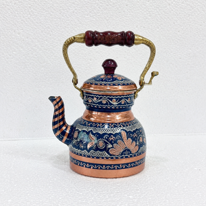 Handmade Turkish Copper Tea Kettle Blue Enamel Copper Tea Pot Traditional Wooden Handle <b>Teapot</b> OEM Wholesale Supplier Factory - Product Image 2