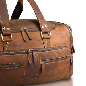 Bolsa de lona de cuero genuino con doble asa, capacidad de 36-56L, cierre rectangular con cremallera, en venta. - Product Image 2