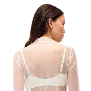 Chemisier transparent en maille pour femme, col montant, manches longues, coupe ajustée, haut décontracté à superposer, pull transparent avec ourlet festonné - Product Image 6