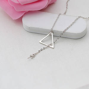S925 <b>Silver</b> Women's Triangular Pendant <b>Necklace</b> with <b>Pearl</b> Hollow Holder and Collarbone Chain DIY Accessory - Product Image 3