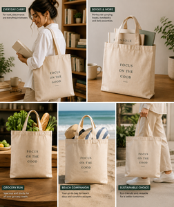 Bolsa de Mano de Lona de Algodón Natural, Estilo Minimalista, para Uso Diario y Compras - Product Image 5