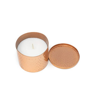 Pot à bougie en cuivre martelé fait main avec couvercle, forme ronde, porte-bougie décoratif pour la décoration de la maison et les cadeaux - Product Image 1