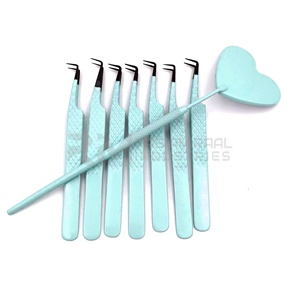 Pince à épiler de précision RMI 45/90 degrés en acier inoxydable, pointe argentée, revêtement en poudre bleue, longueur 10 mm, pour extensions de cils, finition diamant - Product Image 3
