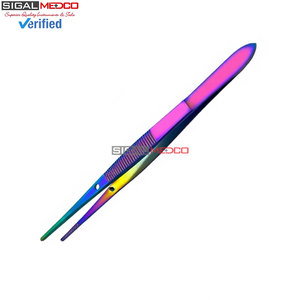 Pinces ophtalmiques chirurgicales multicolores en titane, 4 pouces, à lame dentelée droite, en acier inoxydable allemand de qualité supérieure - Product Image 5