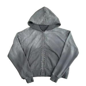 Chándal de forro polar transpirable con lavado ácido y pedrería, corte regular, sudadera de invierno estilo urbano, de tejido grueso, con logotipo personalizado, liso y moderno - Product Image 1