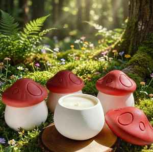 Bougie parfumée en pot en céramique, boîte personnalisée, 6-8 heures de combustion, faite à la main, élégante, longue durée, pot en forme de champignon - Product Image 1
