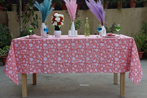 Indian Block Print Tablecloth Floral Cotton <b>Table</b> Cover Pink French Tablecloth Rectangle <b>Table</b> Cloth Dining <b>Table</b> <b>Decor</b> - Product Image 6