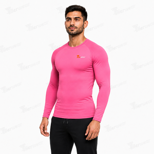 Mens Regular Fit O-Neck Long Sleeve Eco-Friendly Quick Dry Breathable <b>Polyester</b>/Cotton Jersey Sports <b>Shirt</b> - Product Image 2