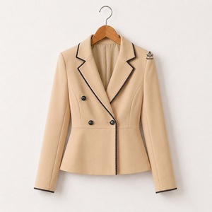 Blazer Elegante Beige de Doble Botonadura con Detalles Negros para Mujer, Estilo Masónico Griego de Hermandad y Fraternidad Delta Sigma - Product Image 1