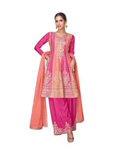 Traje Sharara de trabajo de secuencia de bordado de seda Chinon de último diseñador por Fab Zone - Product Image 1