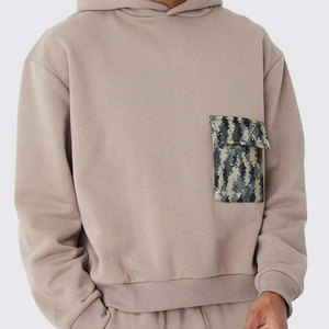 Survêtement unisexe beige à capuche, patchwork camouflage, pantalon de jogging décontracté pleine longueur avec poches latérales, taille élastique, idéal pour l'hiver, 100% coton - Product Image 6
