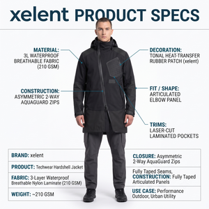 Parka technique imperméable en nylon pour homme avec fermeture éclair asymétrique et capuche, veste de pluie technique d'extérieur, fabricant OEM - Product Image 5