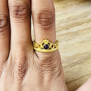 Hot Selling Chevron Crown <b>Ring</b> Amethyst Brass Tiara <b>Ring</b> 18k Gold Plated Filigree Texture <b>Ring</b> Vintage Wholesale <b>Statement</b> <b>Ring</b> - Product Image 4