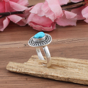925 Sterling <b>Silver</b> Bezel Setting Turquoise Brilliant Cut Handmade Classic Boho Dainty <b>Solitaire</b> <b>Ring</b> Women's Third Party - Product Image 2