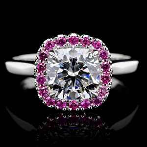 925 Sterling <b>Silver</b> Moissanite Halo Stud <b>Earrings</b> Round Brilliant Cut Rhodium Plated Pink Stone Jewelry for <b>Women</b> - Product Image 1