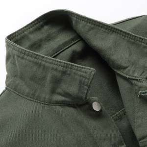 Denim Jacket Man Heavyweight Vintage Workwear Patchwork Wide Distressed Custom green Denim <b>Jean</b> Jacket Men - Product Image 3