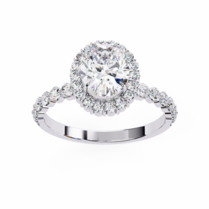 Women's Oval Cut Natural Diamond Halo Engagement <b>Ring</b> With Round Side Diamonds White Gold GIA Certified Classic Style - Product Image 2