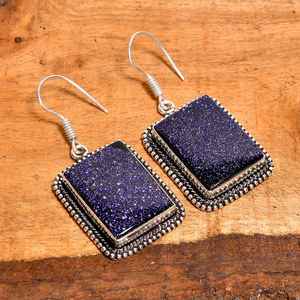 Pendientes colgantes de plata de ley con piedra azul dorada, hechos a mano, estilo bohemio, con gemas, regalo para mujer - Product Image 1