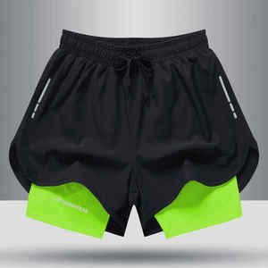 Pantalones Cortos Deportivos de Poliéster de Secado Rápido para Hombre, Color Verde Neón Sólido, Cintura Media, Tejido de Punto, Cierre con Cordón, ROPA, EQUIPO DE CUERO - Product Image 3