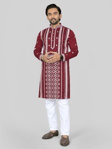 AARIKA TEXTILE Elegant Soft Silk Festive <b>Kurta</b> Silver Sequins Embroidery Raymond Cotton Pajama Wedding Traditional <b>Mens</b> Wear - Product Image 5