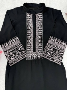 Black Embroidered <b>Kaftan</b> With Pink Pant Loose Fit For Traditional <b>Indian</b> & Pakistani Women's Casual Wear - Product Image 6