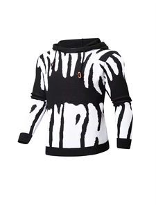 Sweat-shirt à capuche tricoté pour homme 100% coton uni décontracté noir blanc coupe classique respirant pour l'automne - Product Image 4