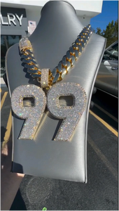 Pendentif Iced Out personnalisé avec numéro pour homme, serti à griffes, double couche, plaqué or blanc, bijoux Hip Hop - Product Image 4