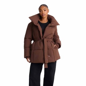 Veste matelassée noire à capuche pour femme avec ceinture ajustable, manteau d'hiver à manches longues, longueur normale - Product Image 4