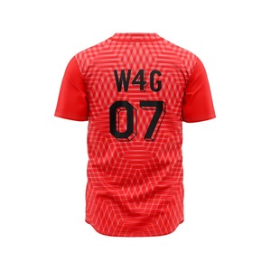 Red Baseball Jersey Men's Short Sleeve Sublimated Geometric Print Moisture Wicking 100% <b>Polyester</b> Regular Fit Button Front - Product Image 3