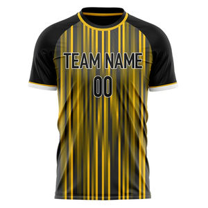 Maillot de football noir et jaune personnalisé, respirant, léger, avec logo par sublimation, manches courtes, toutes couleurs, 100% coton - Product Image 1