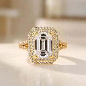 925 Moissanite Maxine Luxurious Double Halo <b>Emerald</b> Cut Engagement <b>Ring</b> in Sterling <b>Silver</b> Moissanite Diamond Jewelry for Women - Product Image 6
