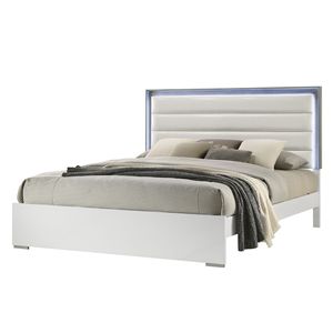 Letto Matrimoniale Olivia in Stile Contemporaneo Bianco con Testiera LED e Struttura Imbottita in Legno - Product Image 4