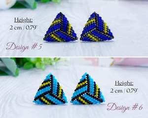 Boucles d'oreilles triangulaires en perles bleu marine, géométriques, minimalistes, délicates, pour femmes, cadeau - Product Image 2