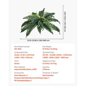 2 Pezzi Grandi Felci Artificiali Boston da Appendere, Diametro Naturale 31-34 Pollici, Pianta Finta Decorativa da Parete, 3 Pezzi - Product Image 5